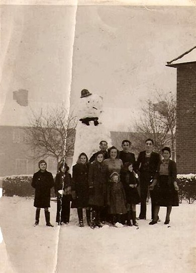 Photo:Snowman in Bishopsford Rd.  1947  Dyer family and neighbours