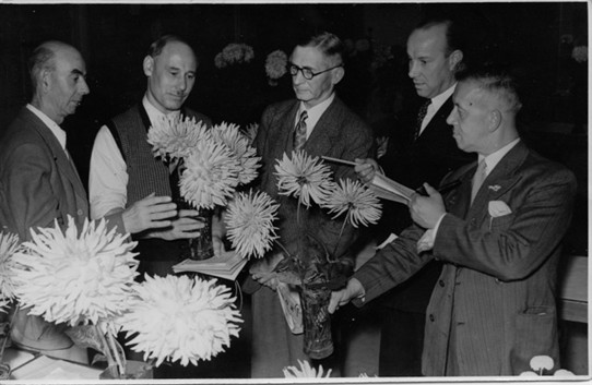 Photo:Judging the flowers at the Horticultural Show 1945
