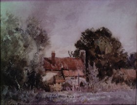 Photo:A painting entitled 'Simm's Cottage' by Tatton Winter.  It may represent Farm Cottage or possibly a cottage at Westcroft.